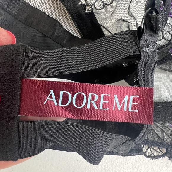 Adore Me 2XL Emilie Bralette Black Sheer Embroidered Floral Lace Mesh Bra Top - Picture 10 of 16